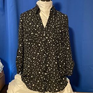 BCX Star Print Button Down Shirt XLarge Black with white Stars